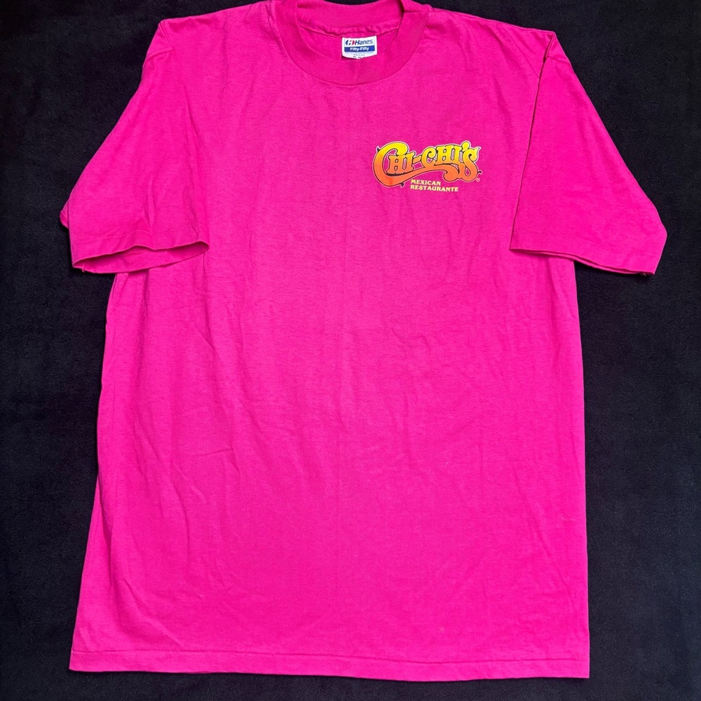 Vintage Single Stitch Pink Chi-Chi's Mexican Restaurant TShirt Size XL Retro Tee